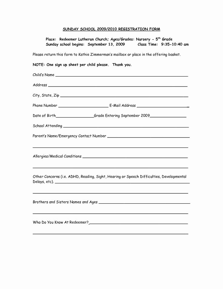 Church Registration form Best Of 65 Best Images About Sunday School On Pinterest