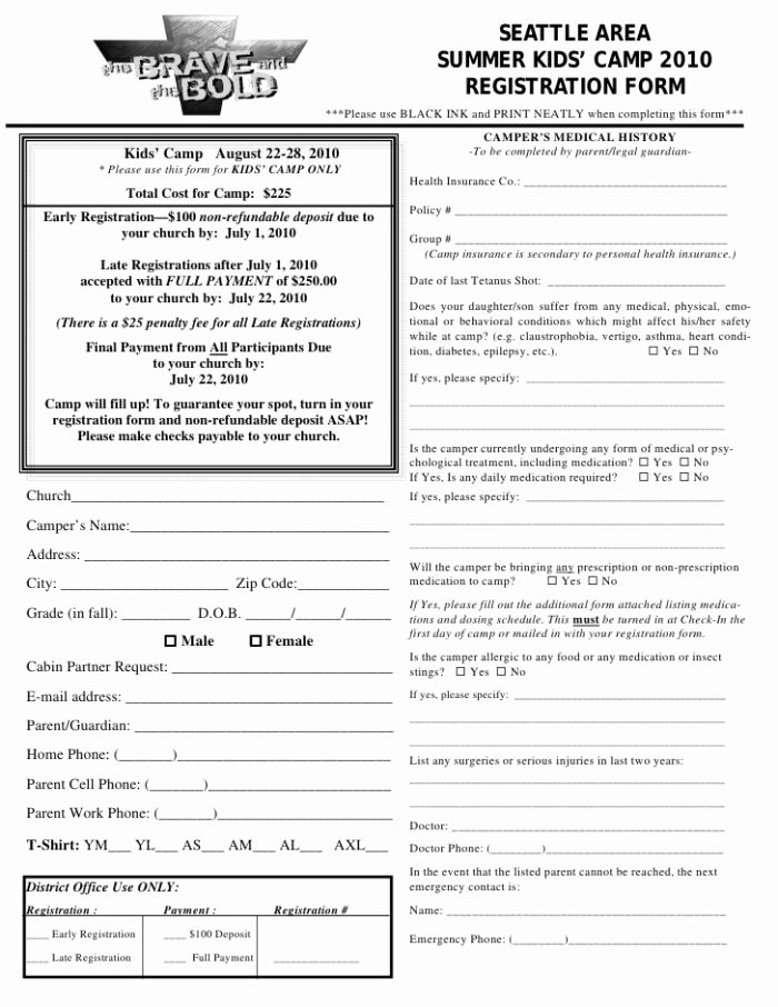 Church Registration form Lovely Boot Camp Registration form Template Templates Resume