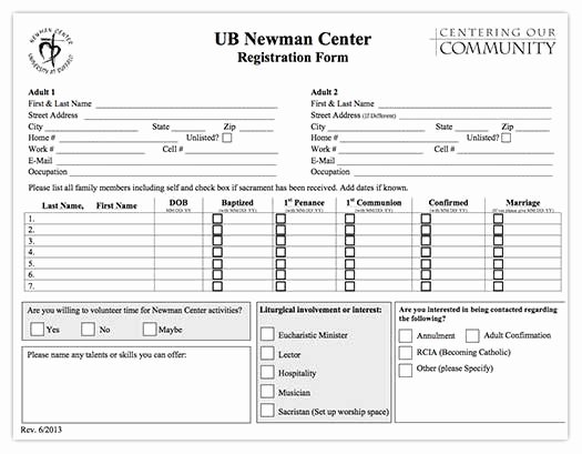 Church Registration form Luxury Catholic Campus Ministry at Ub since 1936 Newman Center