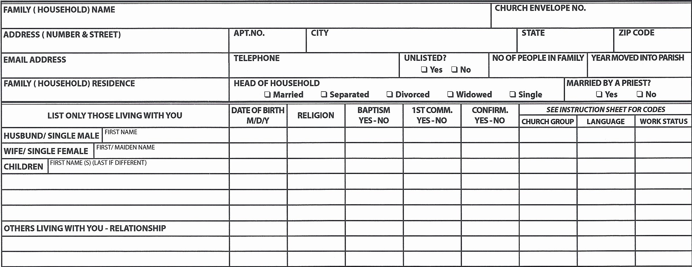 Church Registration form New Parish Registration Holy Name Of Jesus Roman Catholic