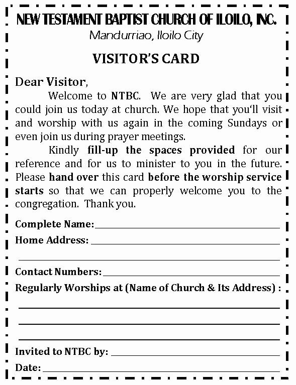 Church Visitor Card Template Word New Revised Visitor’s Card