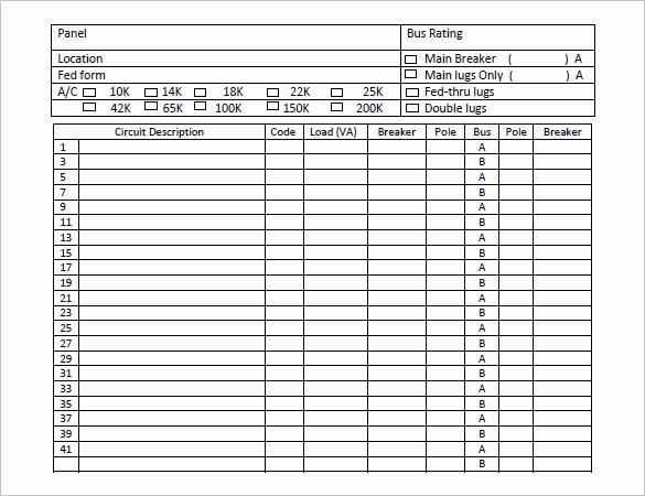 Circuit Breaker Directory Excel Template Unique 19 Panel Schedule Templates Doc Pdf