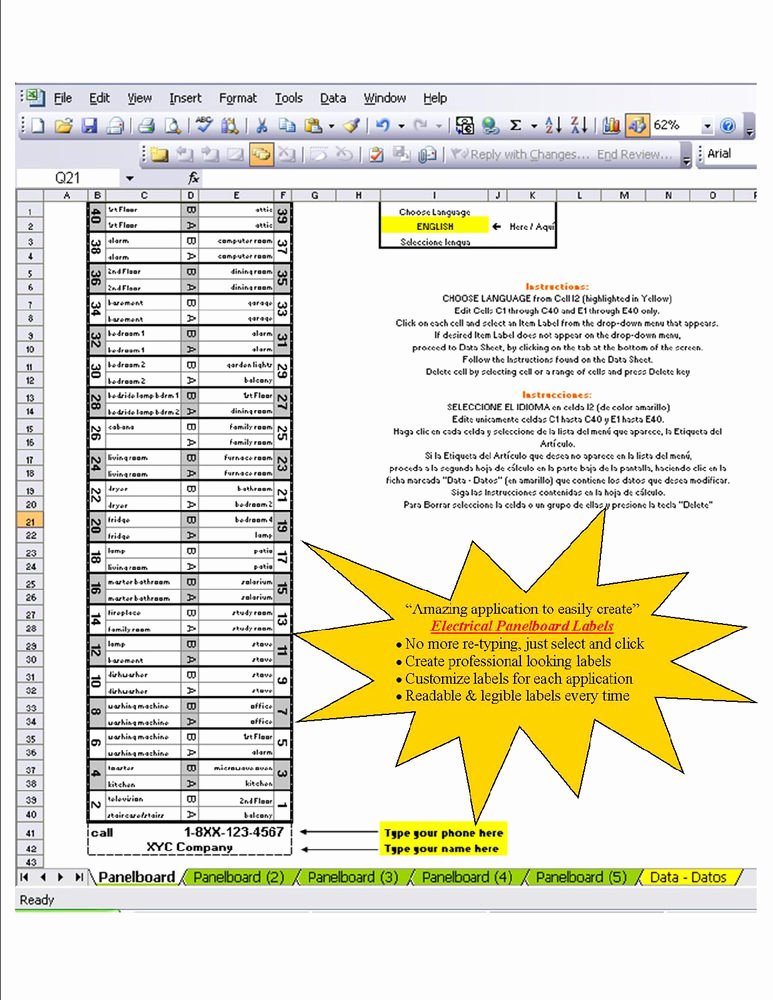 Circuit Breaker Panel Label Template Freeware Best Of Circuit Breaker Panel Board Labels English Spanish