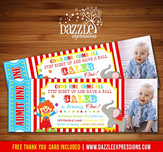 Circus Ticket Invitation Elegant Circus Ticket First Birthday Invitation Carnival