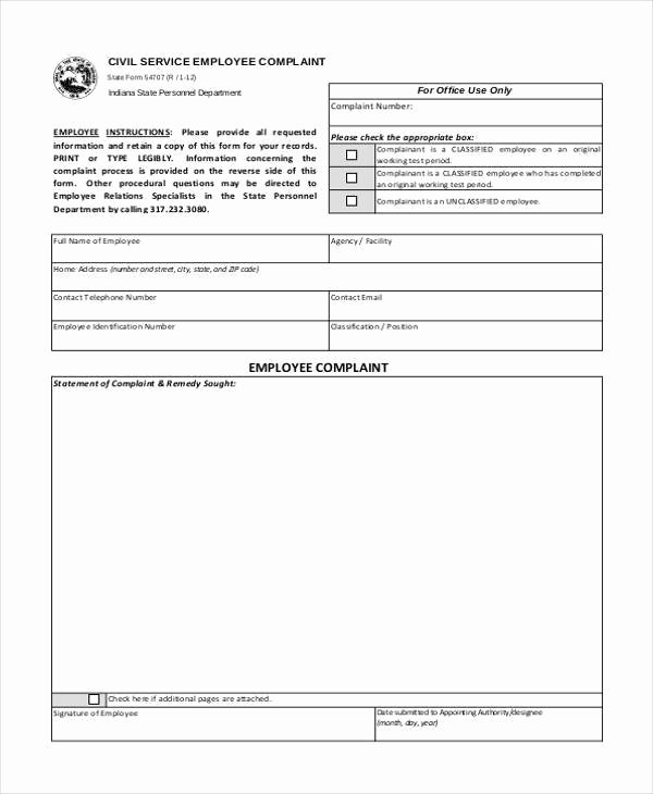 Civil Complaint form Template Awesome 9 Employee Plaint form Samples Free Sample Example