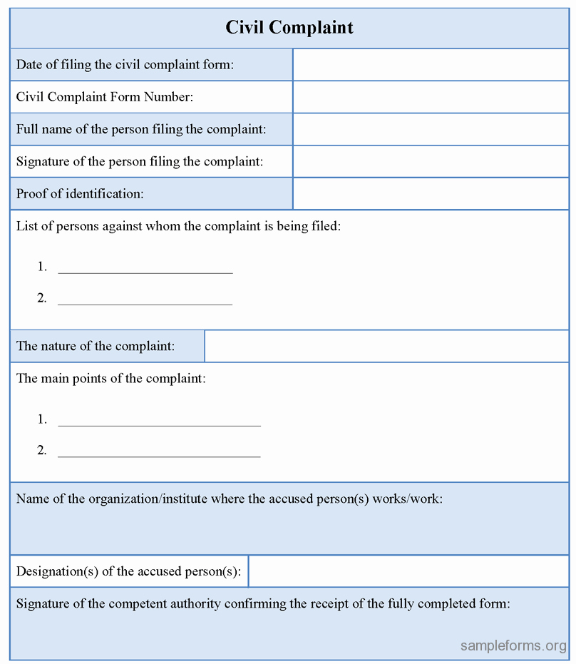 Civil Complaint form Template Beautiful Civil Plaint form Sample forms