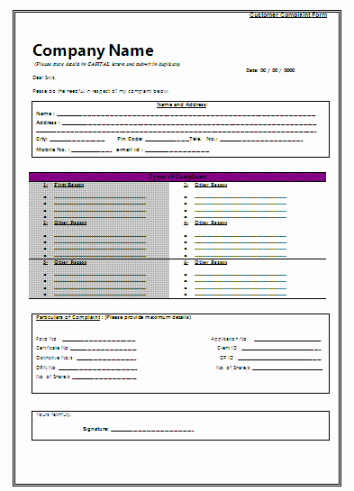 Civil Complaint form Template Fresh Consumer Plaint form My Board