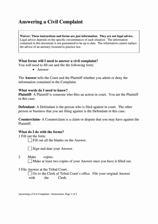 Civil Complaint form Template Luxury Answering A Civil Plaint Template Printable Pdf