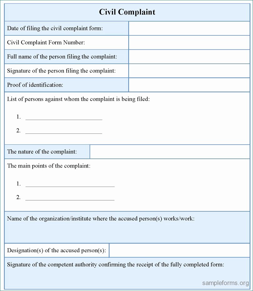 Civil Complaint form Template Luxury Plaints forms Templates