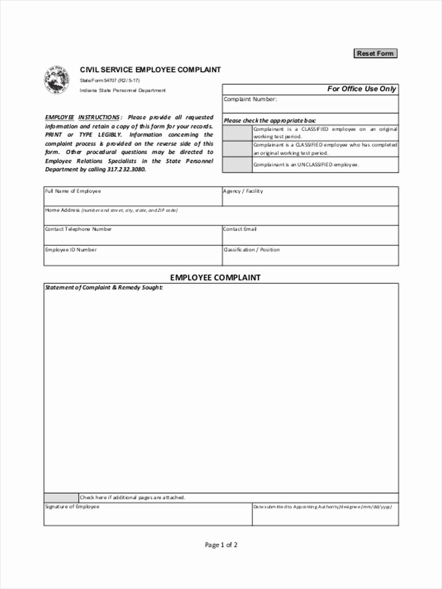 Civil Complaint form Template Unique 9 Employee Plaint forms Free Pdf Doc format