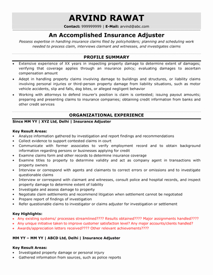 Claims Adjuster Resume Sample Beautiful Insurance Actuary Resume Sample &amp; Ready to Use Example