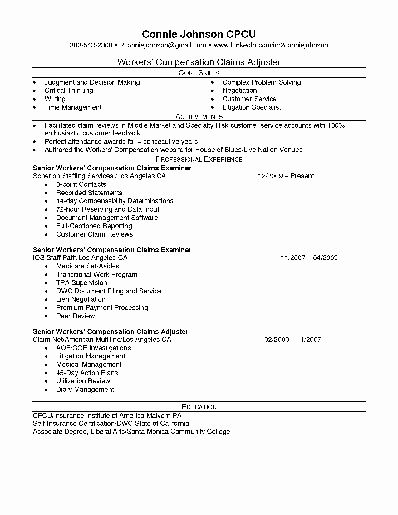 Claims Adjuster Resume Sample Elegant 9 10 Insurance Adjuster Resume Example