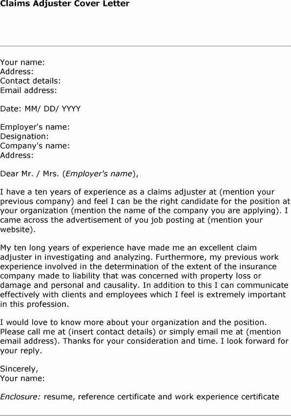 Claims Adjuster Resume Sample Lovely Insurance Adjuster Cover Letter Letter Of Re Mendation