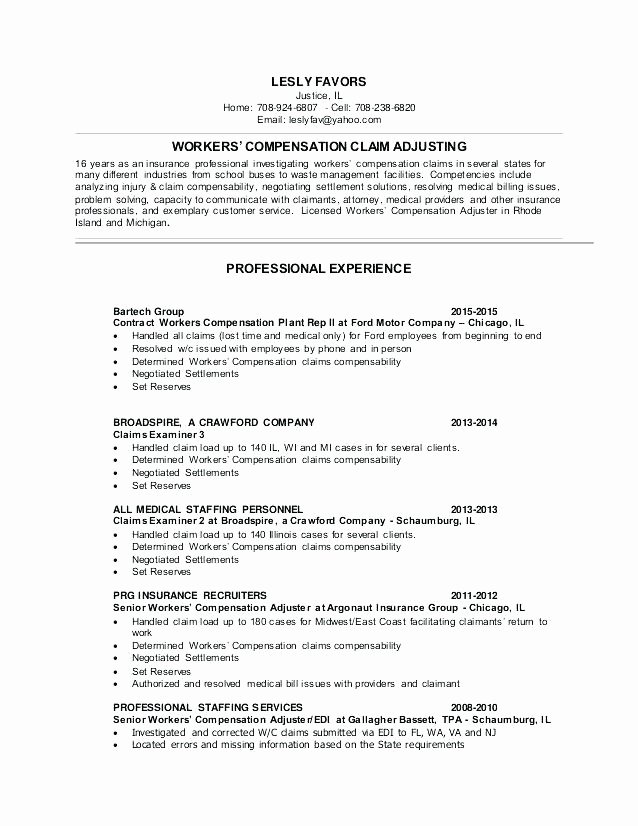 Claims Adjuster Resume Sample New 9 10 Insurance Adjuster Resume Example