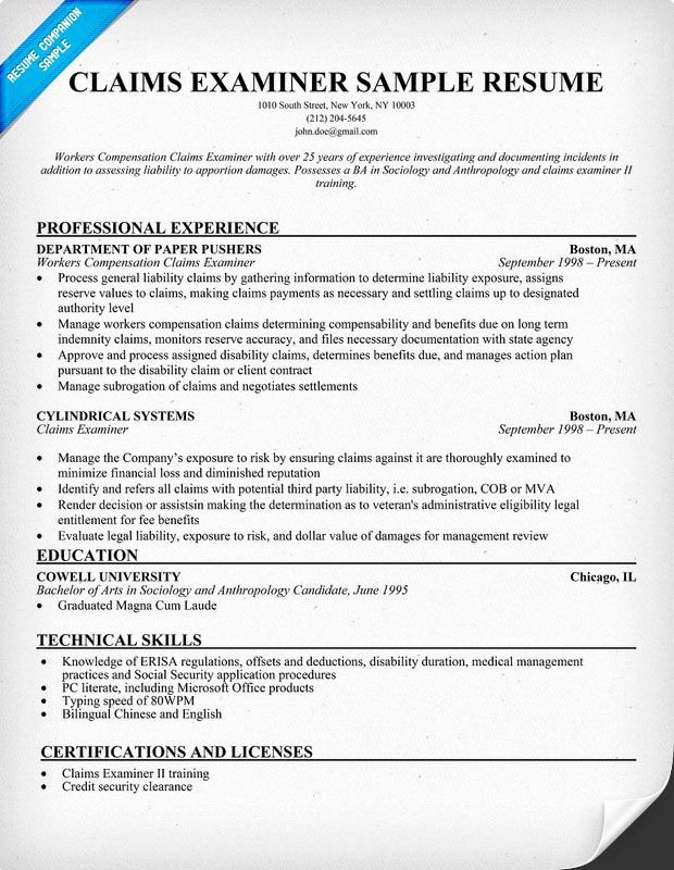 Claims Adjuster Resume Sample New Claims Examiner Resume Resume Panion