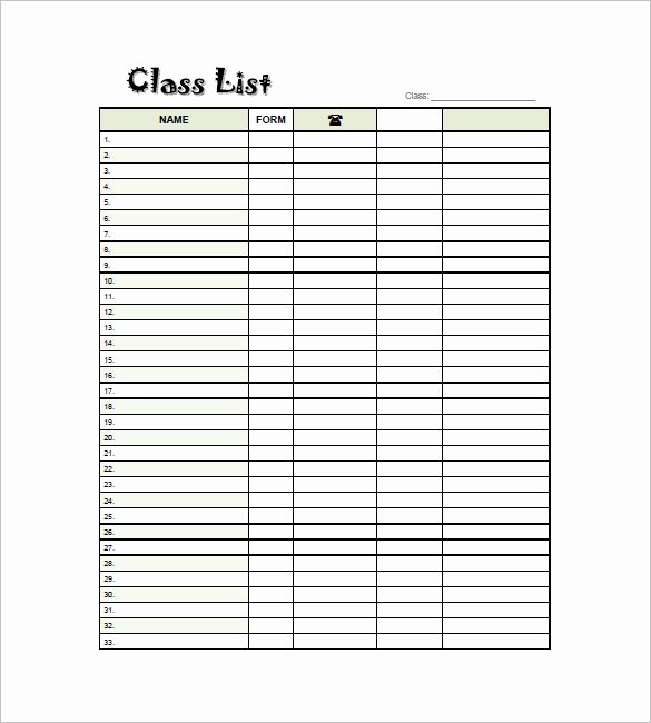 Class Roster Templates Best Of Class List Template 8 Free Sample Example format