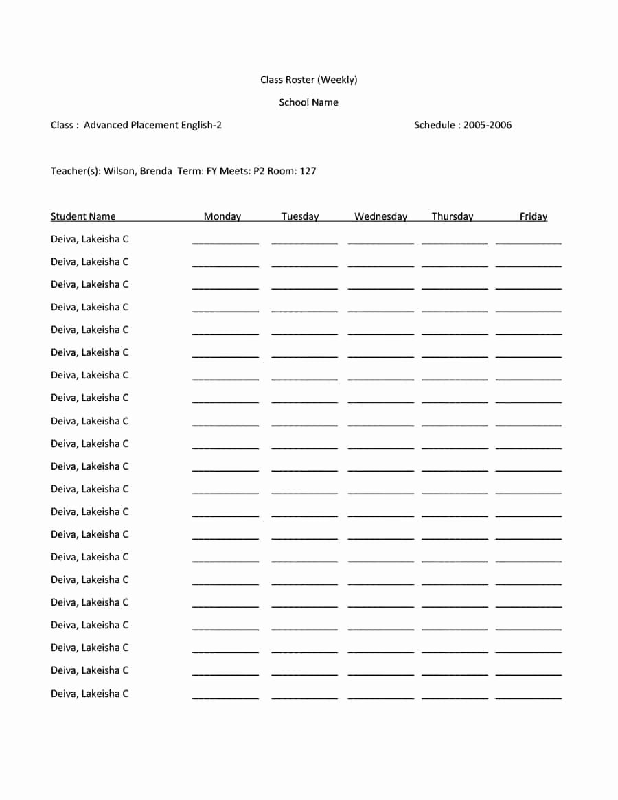 Class Roster Templates Lovely 37 Class Roster Templates [student Roster Templates for