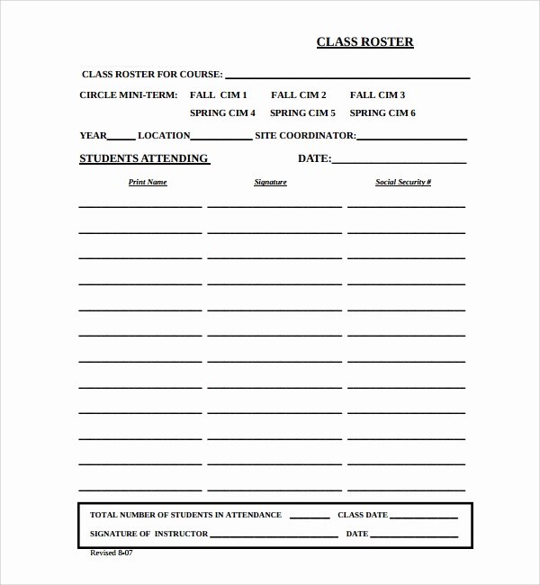 Class Roster Templates Lovely 8 Classroom Roster Templates