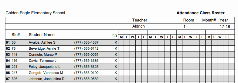 Class Roster Templates Lovely Class Roster Report Aeries software