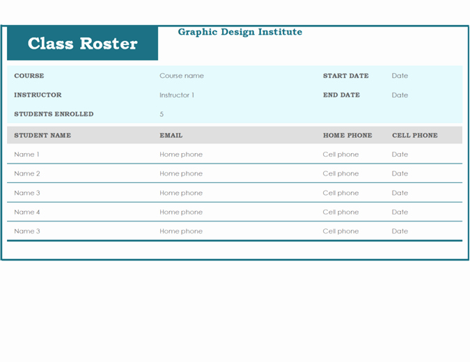 Class Roster Templates Unique Class Roster