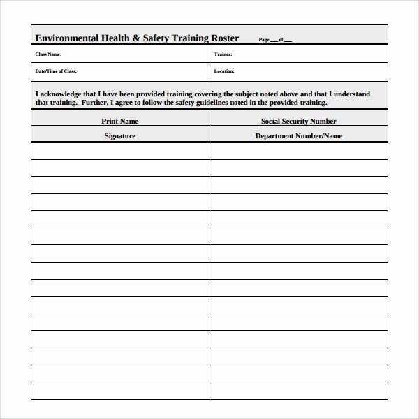 Class Roster Templates Unique Sample Training Roster Template 7 Free Documents