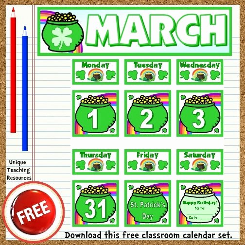 Classroom Calendar Template Best Of Free Printable March Classroom Calendar for School Teachers