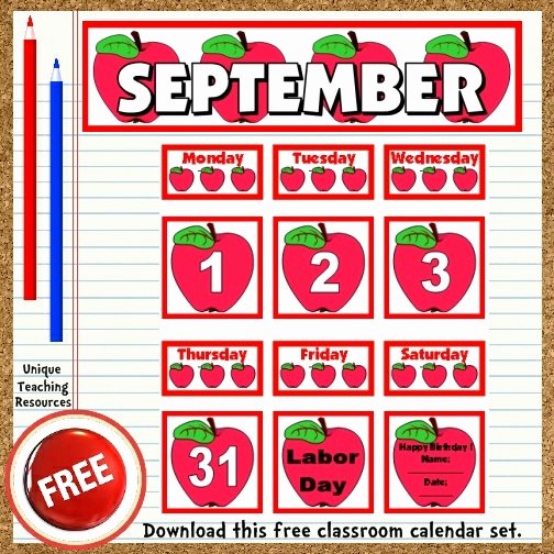 Classroom Calendar Template Elegant Free Printable September Classroom Calendar for School