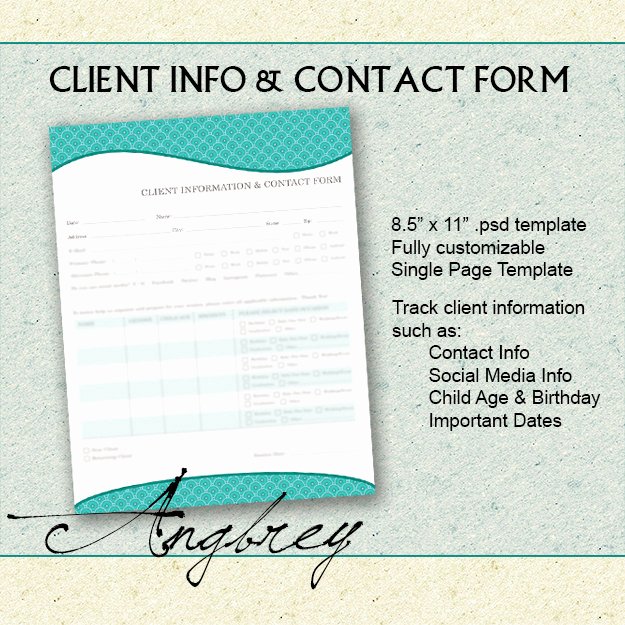 Client Contact form Best Of Client Info &amp; Contact form for Graphers Client