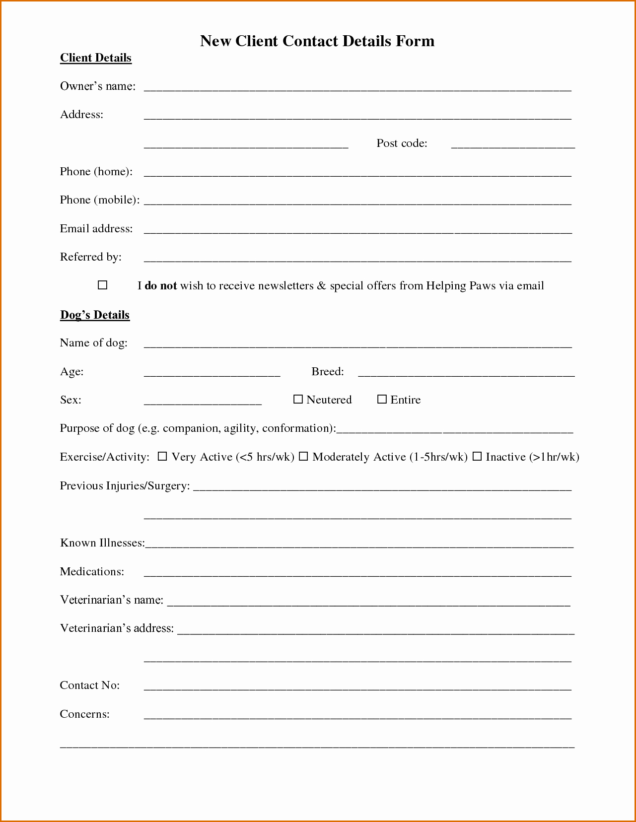 Client Contact form Inspirational 13 Customer Information form Template