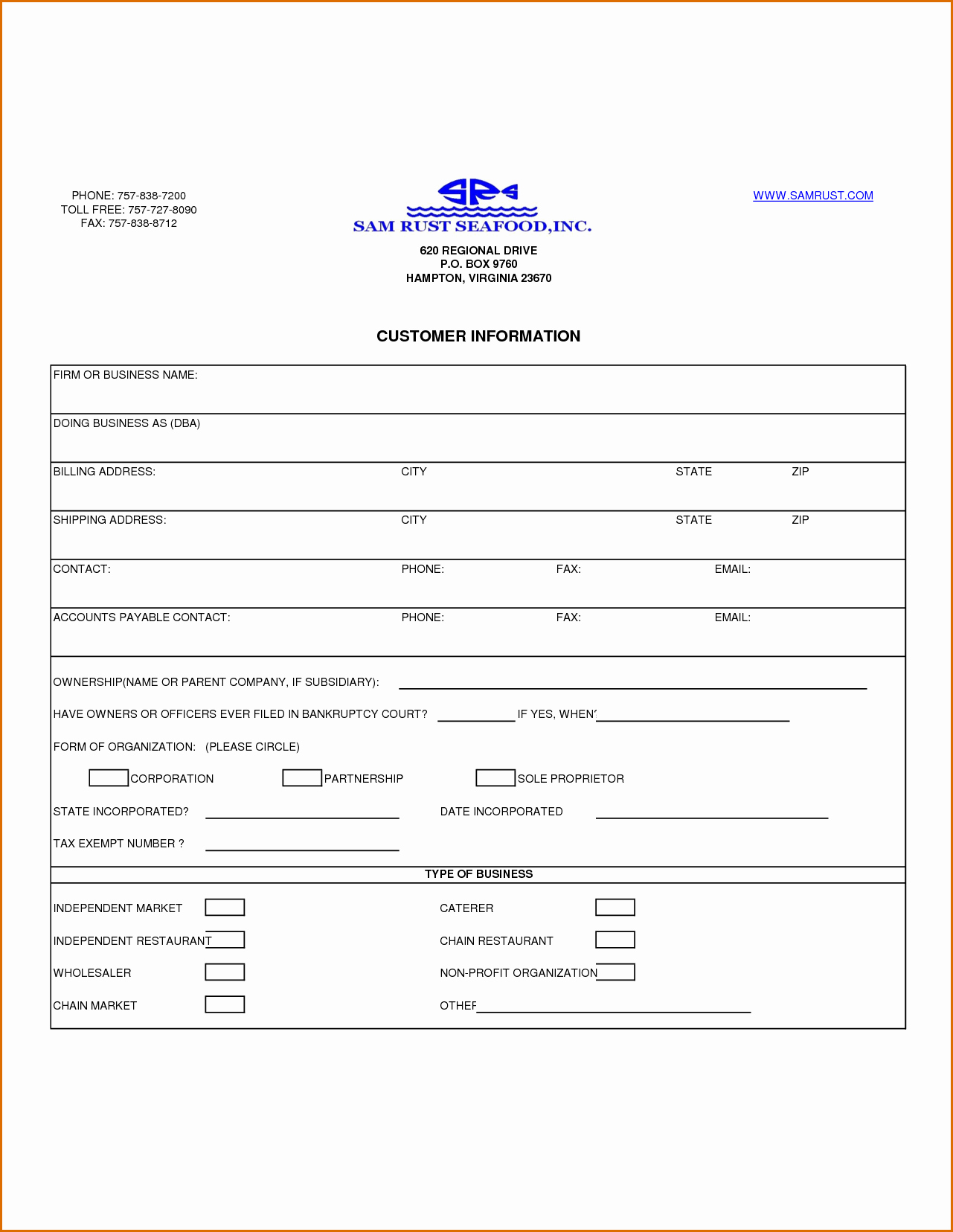 Client Contact form Lovely 13 Customer Information form Template