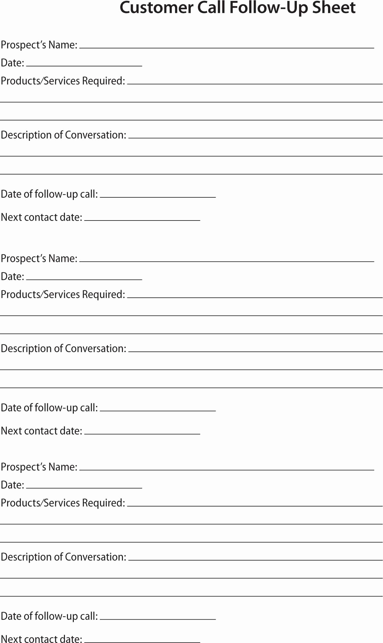 Client Contact form Lovely 80 20 Prospect Sheet Customer Call Follow Up