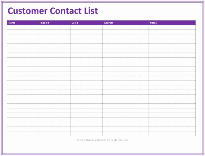 Client Contact form New Customer Contact List Template