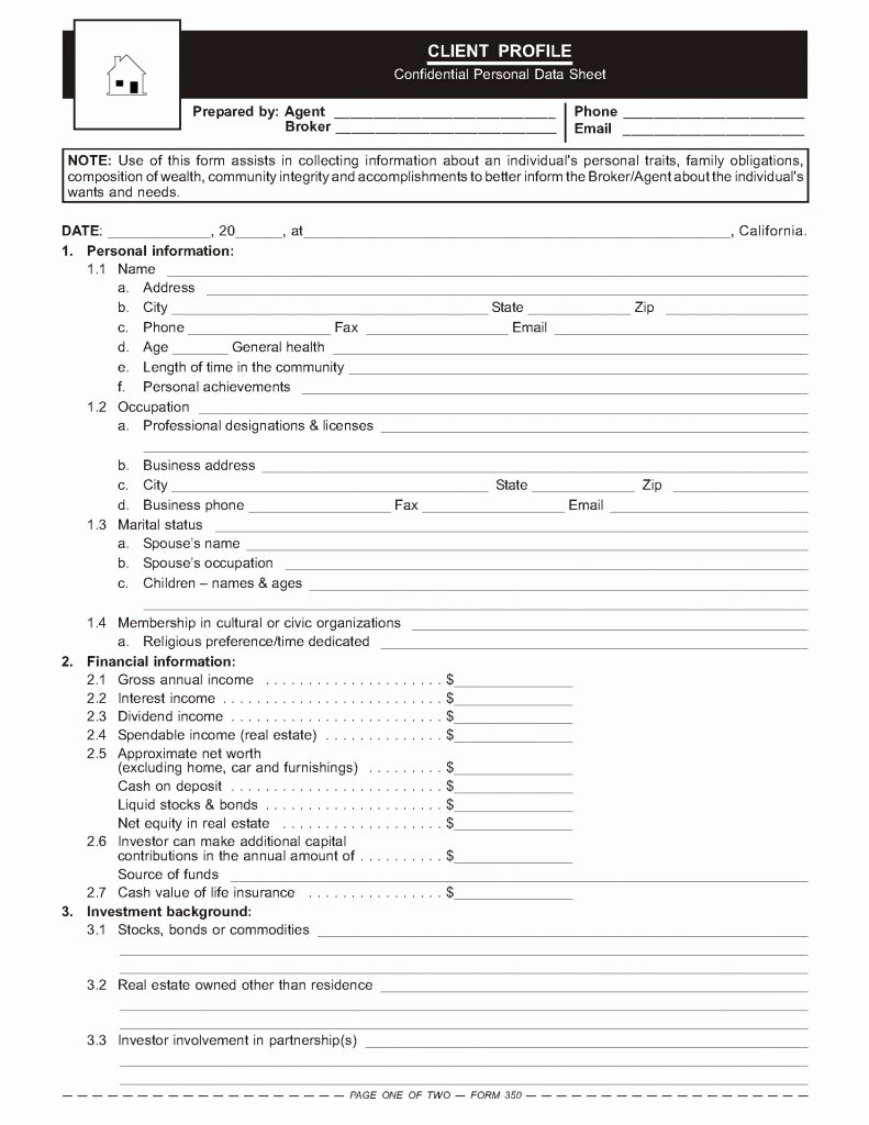 Client Data Sheet Template Awesome Analyzing Investor Character Types – Profiling for