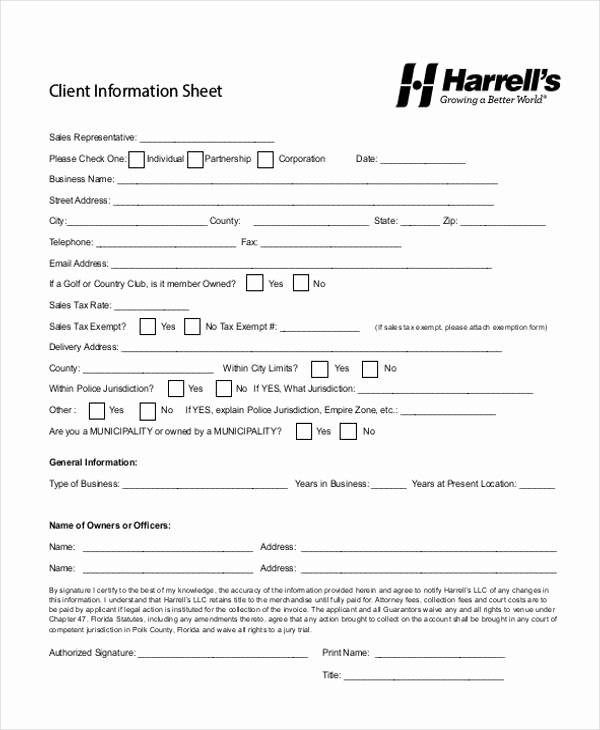 Client Data Sheet Template Unique 9 Client Information Sheet Templates Free Samples