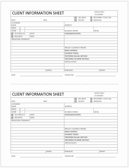 Client Data Sheet Template Unique Business format Client Information Sheet