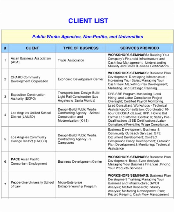 Client Database Template Elegant Client List Template 9 Free Word Pdf format Download