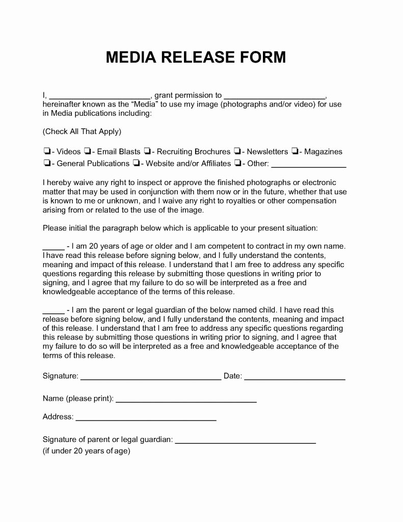 Client Print Release form Template Beautiful Media Release form Release forms Release forms