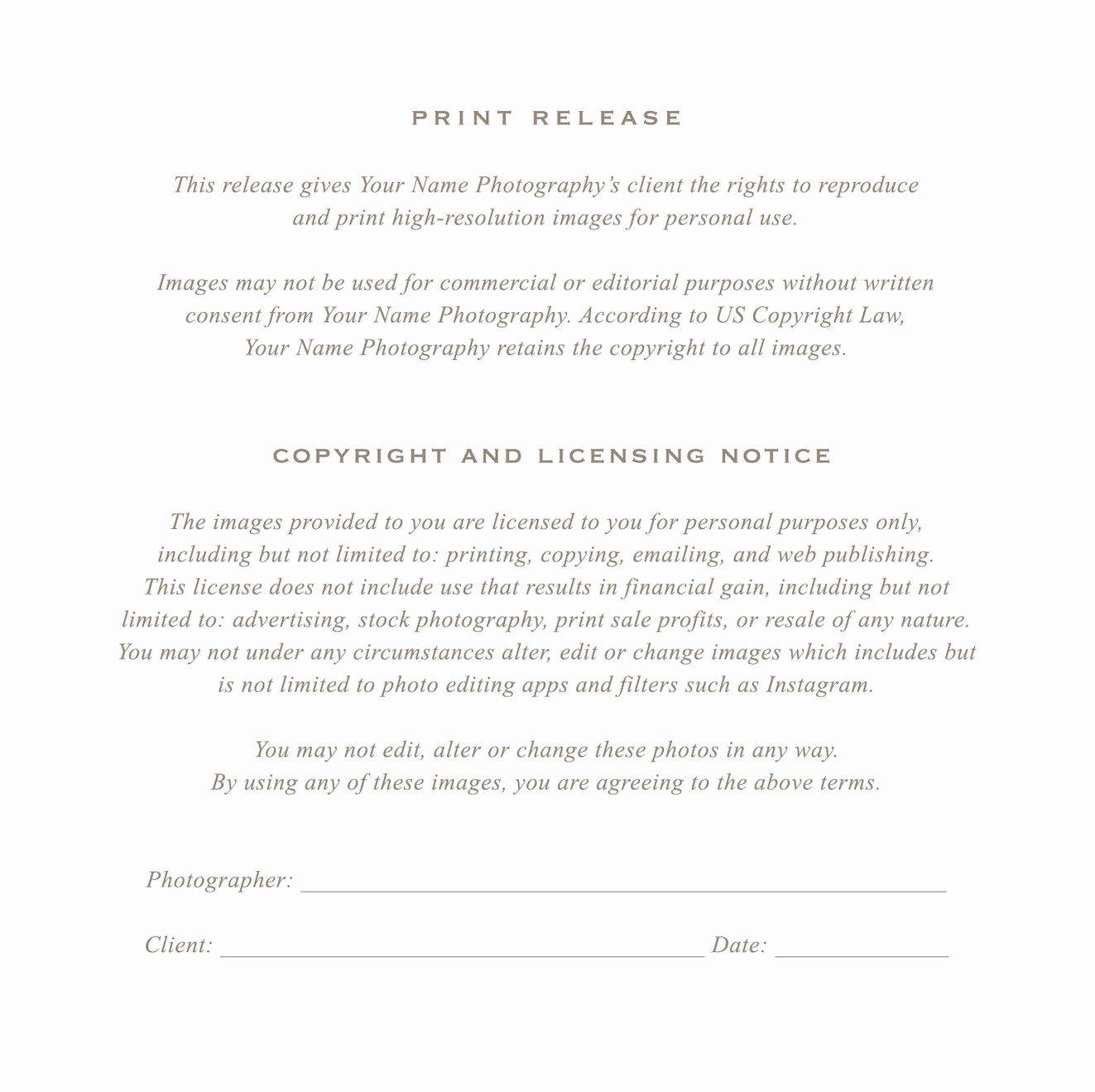 Client Print Release form Template New Grapher Print Release form by