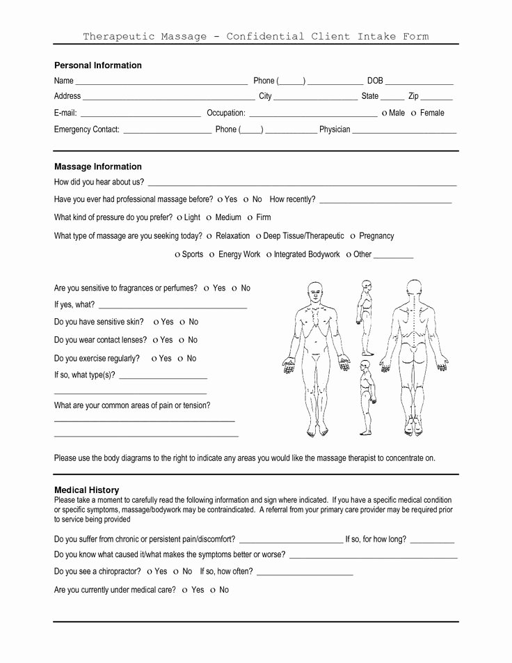 Client Print Release form Template Unique 1 Page Massage Intake form