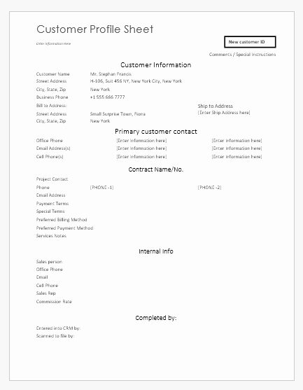 Client Profile Template Word Awesome Customer Profile Sheet Templates for Ms Word