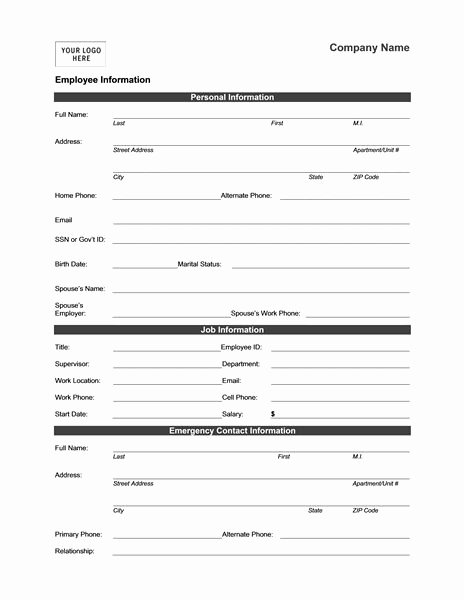 Client Profile Template Word Inspirational Employee Information form Templates Mbo