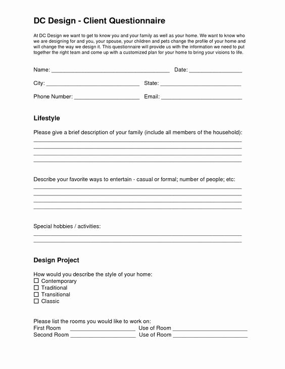 Client Profile Template Word Lovely Image Result for Interior Design Questionnaire Template