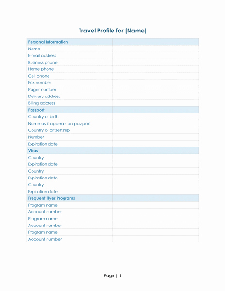 Client Profile Template Word Unique Itineraries Fice