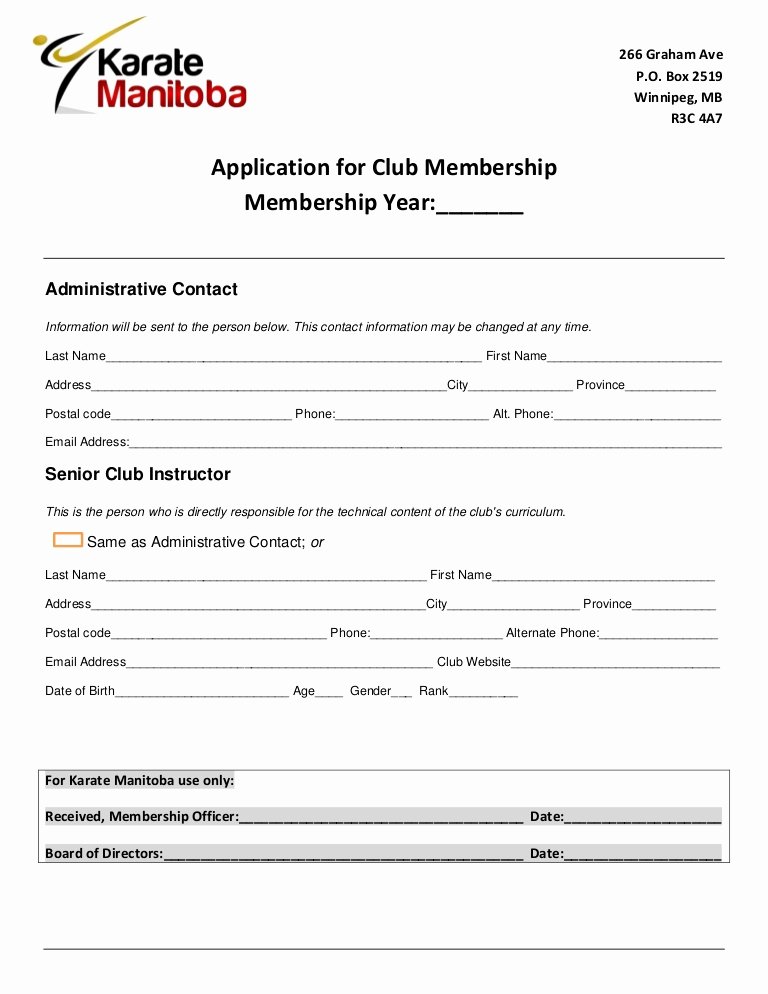 Club Application Template Awesome Club Instructor Application form Karate Manitoba 2012 2013