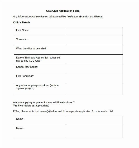 Club Application Template Best Of School Admission form format Word