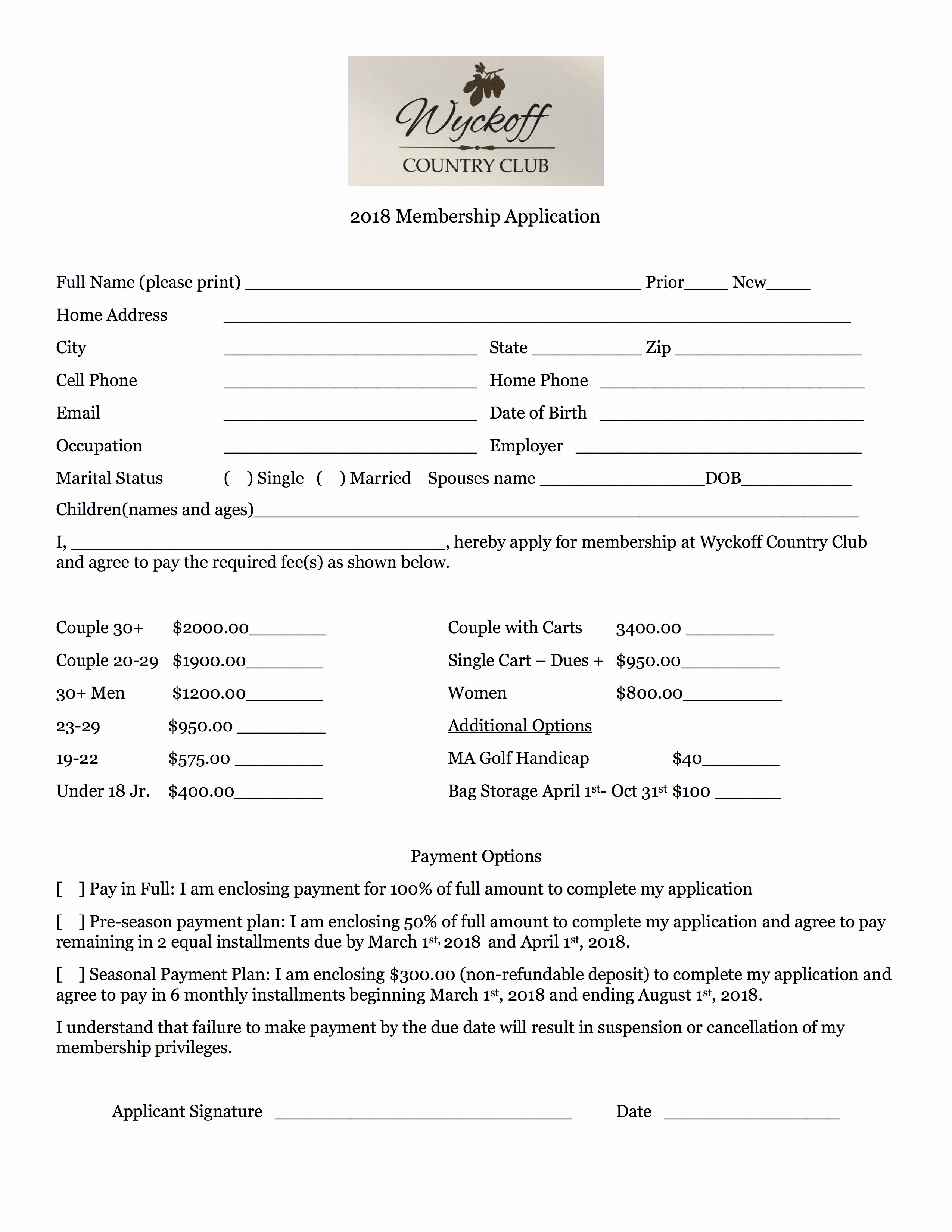 Club Application Template Lovely Membership Application Wyckoff Country Club