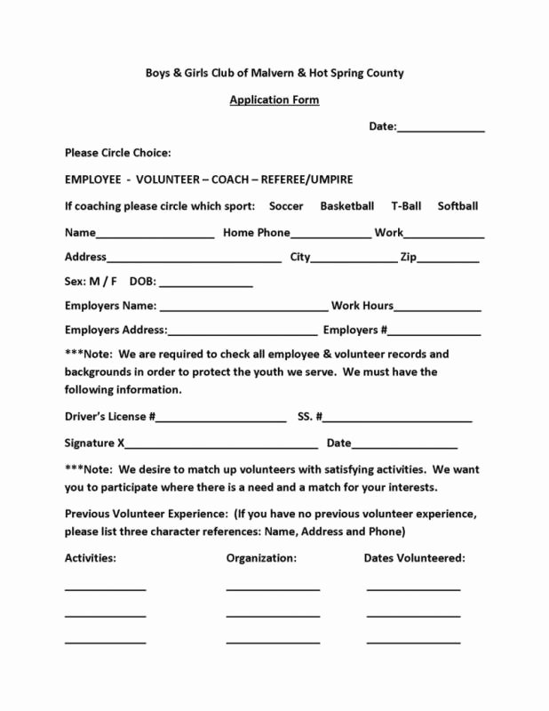 Club Application Template Unique Volunteer form Template