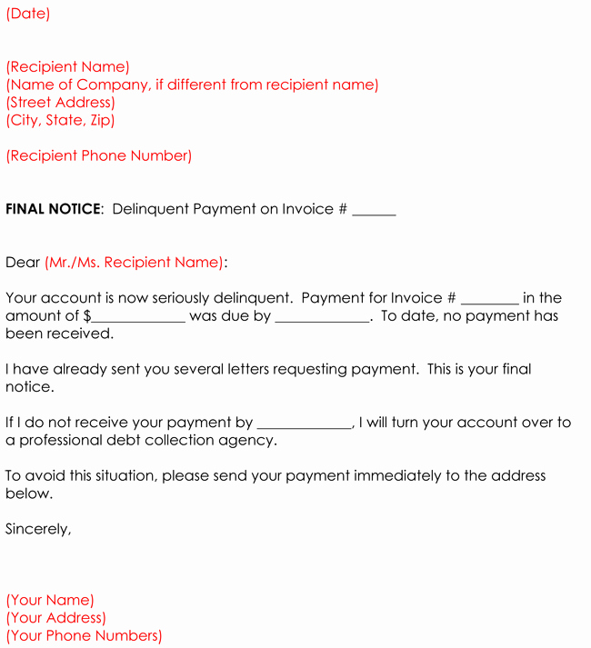 Collection Letter Final Notice Luxury Collection Letter Templates 8 Sample Letters for Debt