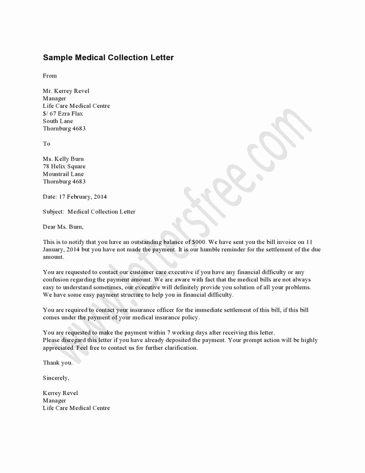 Collection Letter for Medical Office New Medical Collection Letter Example Should Be Used as A