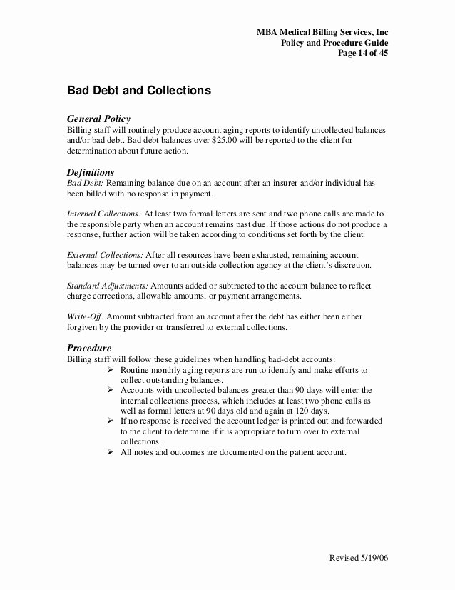 Collection Letter for Medical Office Unique Medical Billing Policy Procedure Guide